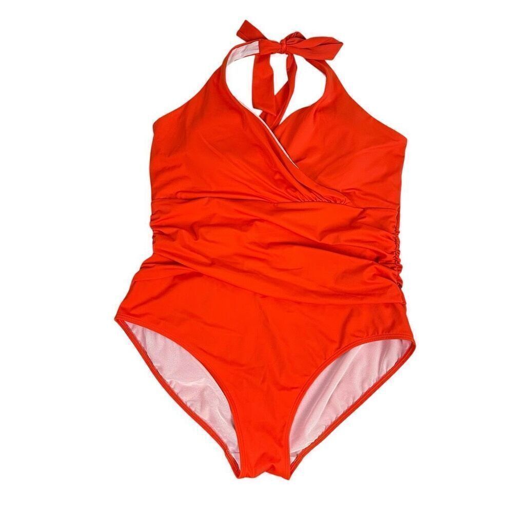 Boden Levanzo Halter Size 16-18 One Piece Swimsuit Fiesta Orange - Picture 2 of 13